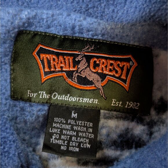 Vintage Bear Print Fleece Jacket Unisex Medium Blue Full Zip Mock Neck - Picture 5 of 7